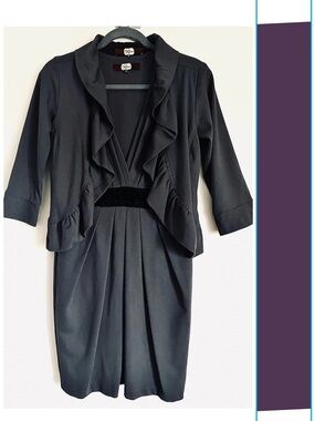 Eva Franco Gray Sheath Dress & Ruffle Bolero Jacket Set Rosette Waistband Size 8